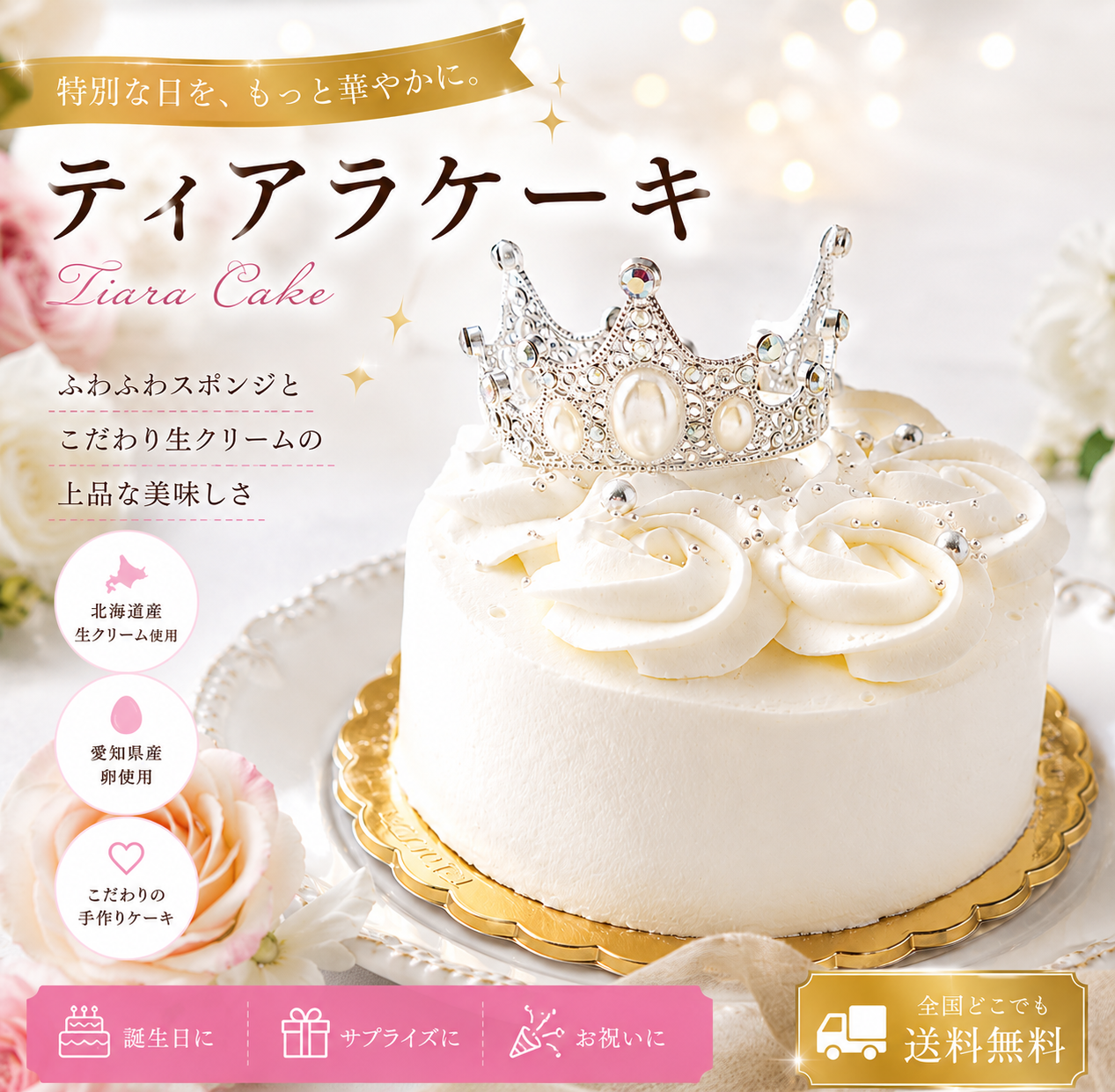 【ランキング受賞】 ティアラケーキ 5号 ショートケーキ バースデー 誕生日ケーキ 翌日配達 女の子 可愛い お姫様 冷凍ケーキ 予約 可愛いケーキ スイーツギフト お急ぎ プリンセス ケーキ誕生日 白い 映え 夏ギフト 内祝い