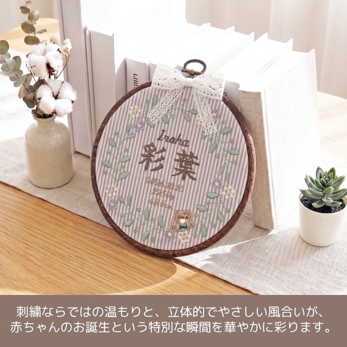 命名書 刺繍 刺しゅう おしゃれ 男の子 女の子 フレンチガーリー ストライプ くま テディベア ブラウン 丸型 メモリアル刺繍フレーム オーダー 名前 箱 かわいい 可愛い 送料無料 名前旗 命名式 ベビー 名入れ お七夜 お宮参り 100日記念 七五三 節句 誕生日 出産祝い 英語
