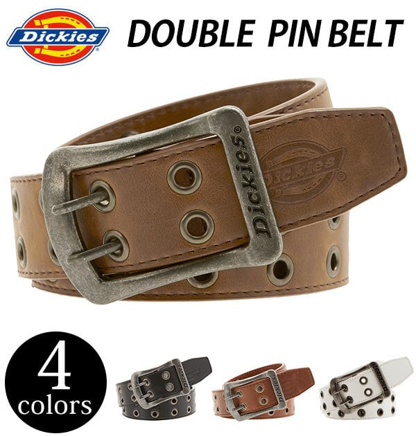 ベルト メンズ Dickies ディッキーズ 通販 ダブルピンベルト カジュアル 合成皮革 ダブルピン 2穴 無地 シンプル 黒 ブラック 茶 ブラウン 4cm 40mm幅 フェイクレザー 2穴ピンホール アメカジ ストリート カット可