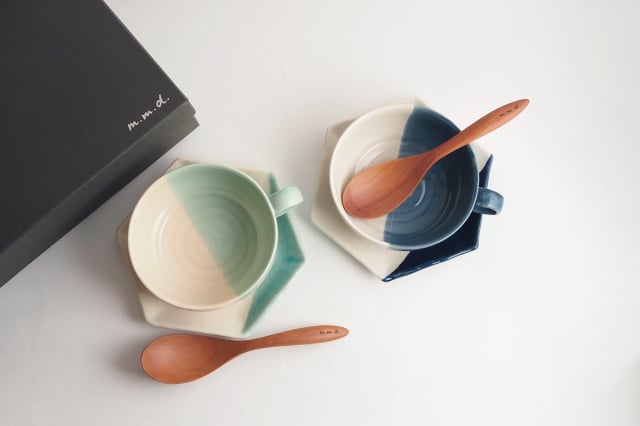 rokurome スープカップ・取皿・れんげスプーンペアセット / true colors line / ギフトボックス＆熨斗付き / 瀬戸焼 食器・プレート【送料無料（北海道・沖縄を除く）】