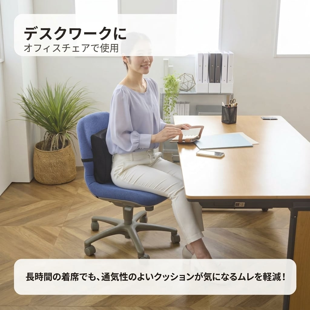 背中が蒸れにくい 洗える ファイバー クッション 背もたれ 背中 背もたれクッション 背中クッション オフィス 会社 デスクワーク 背中のムレ 対策 黒 ブラック 姿勢 背すじ 洗える