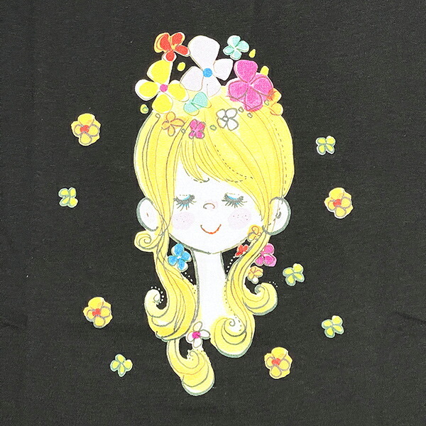 水森亜土 カラーTシャツ(M) フラワー ブラック アパレル 送料込み
