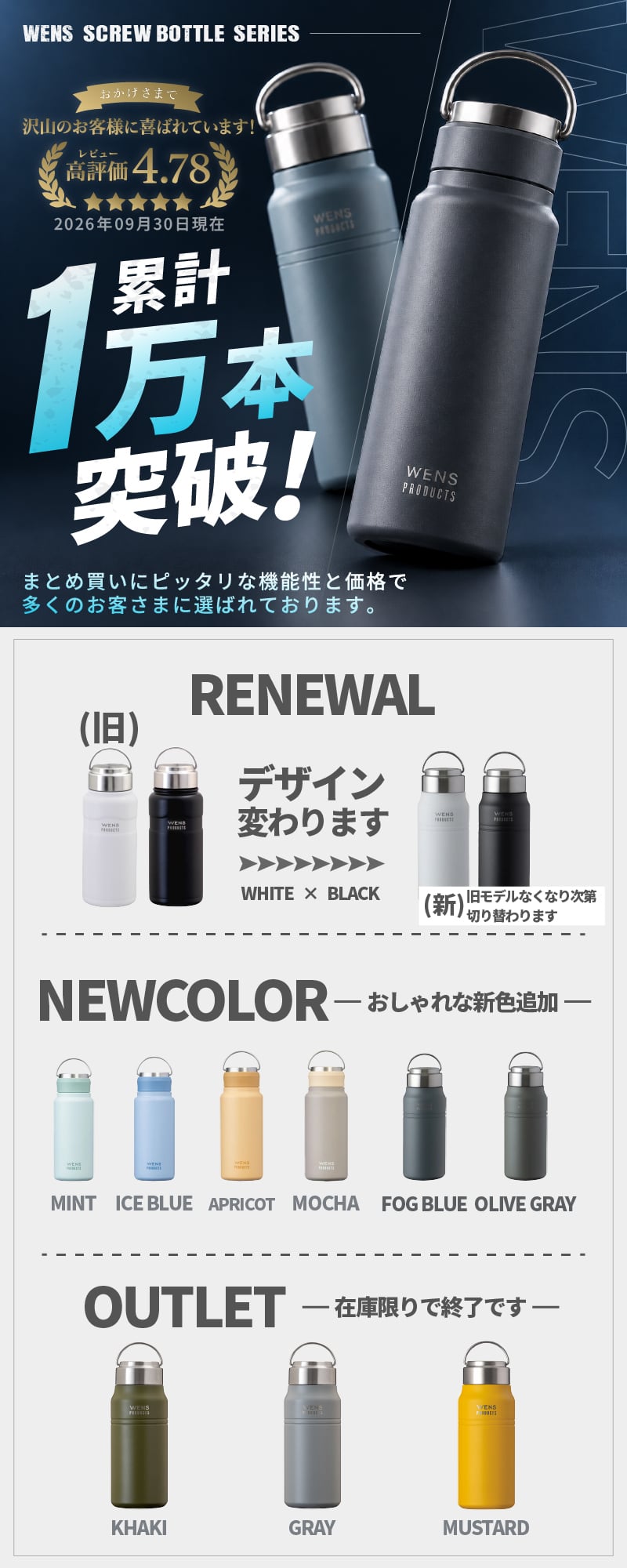 ★【名入れプレゼント】WENS PRODUCTS ウェンズプロダクツ 真空断熱ハンドル付スクリューボトル 530ml 全15色 父の日【イニシャル レイアウト】 シームレスタイプ  保冷保温 魔法瓶構造 二重構造 名入れ水筒 オリジナル 名入れ水筒 プレゼント 新生活 出産祝い 誕生日 記念日 還暦 古希 金婚式 銀婚式 退職祝 記念品 引出物 結婚祝 卒業　
