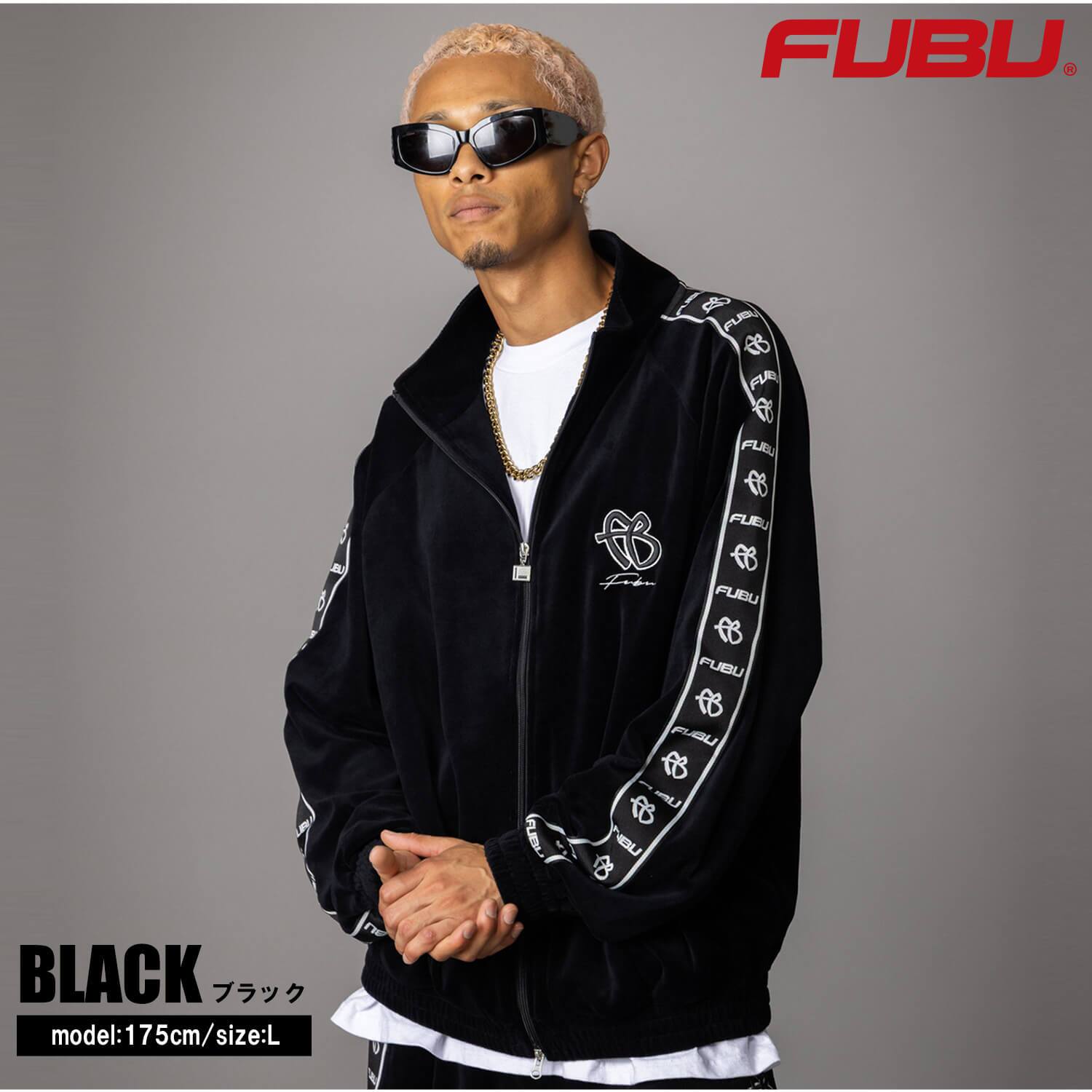  FUBU フブ ベロア トラックジャケット メンズ フルジップ ダブルジップ ブルゾン スポーティ ライトアウター ストリート ヒップホップ オーバーサイズ 秋冬 M L XL XXL 大きいサイズ レディース 黒 fam-62709 2026FW