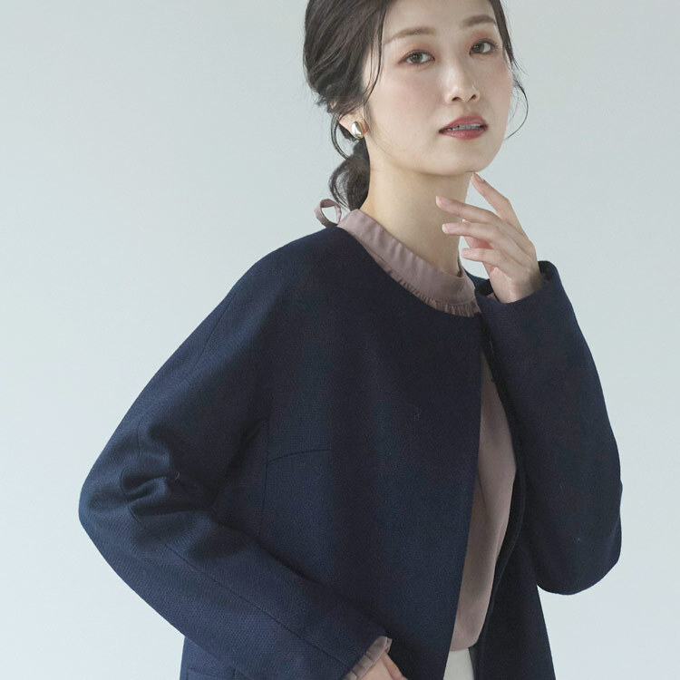 ライナー 付き コート ツイード ノーカラー 3way ダウンベスト フォックスファー ファー Filomo フード レディース ロング ロング丈 ロングコート 冬 秋 春 ツイード風 ノーカラーコート ウール カシミヤ混 ギフト プレゼント (02000222r)