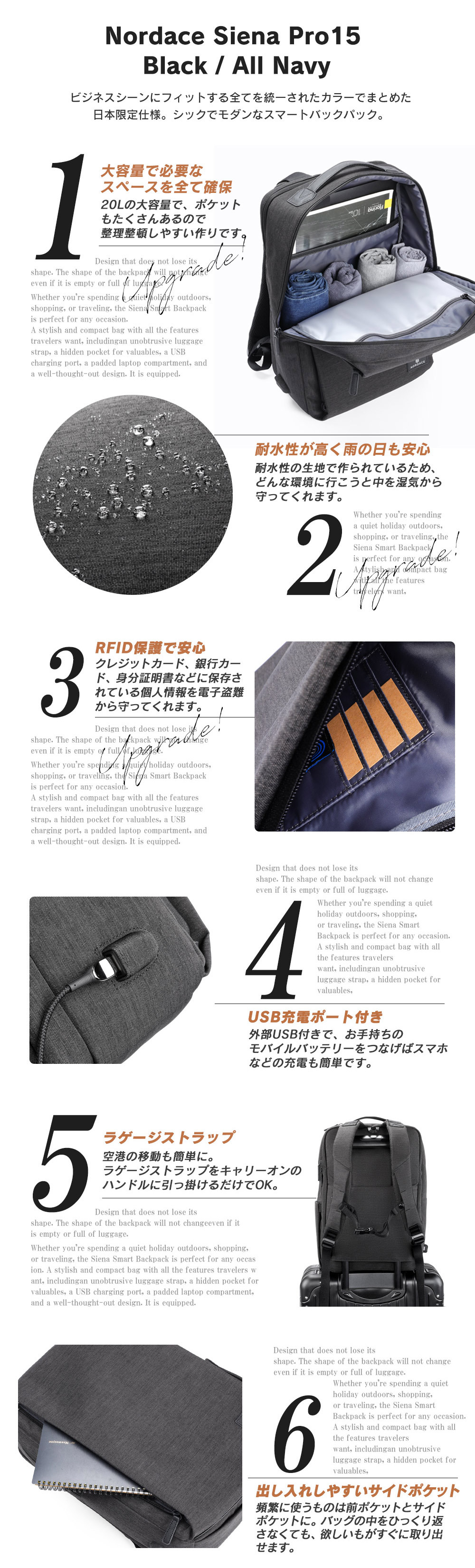 【正規輸入販売代理店】Nordace Siena Pro15 日本限定カラー リュック ビジネスリュック メンズ レディース ブランド [ ノルディス シエナ プロ ND1118 ] 大容量 軽量 USB充電ポート付き 180°開口 旅行 通学 通勤 プレゼント 新生活