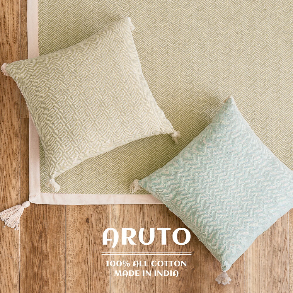 【2個組】 インド綿 背当てクッション アルト 約45×45cm ふっくら コットン100％ タッセル付き 新生活