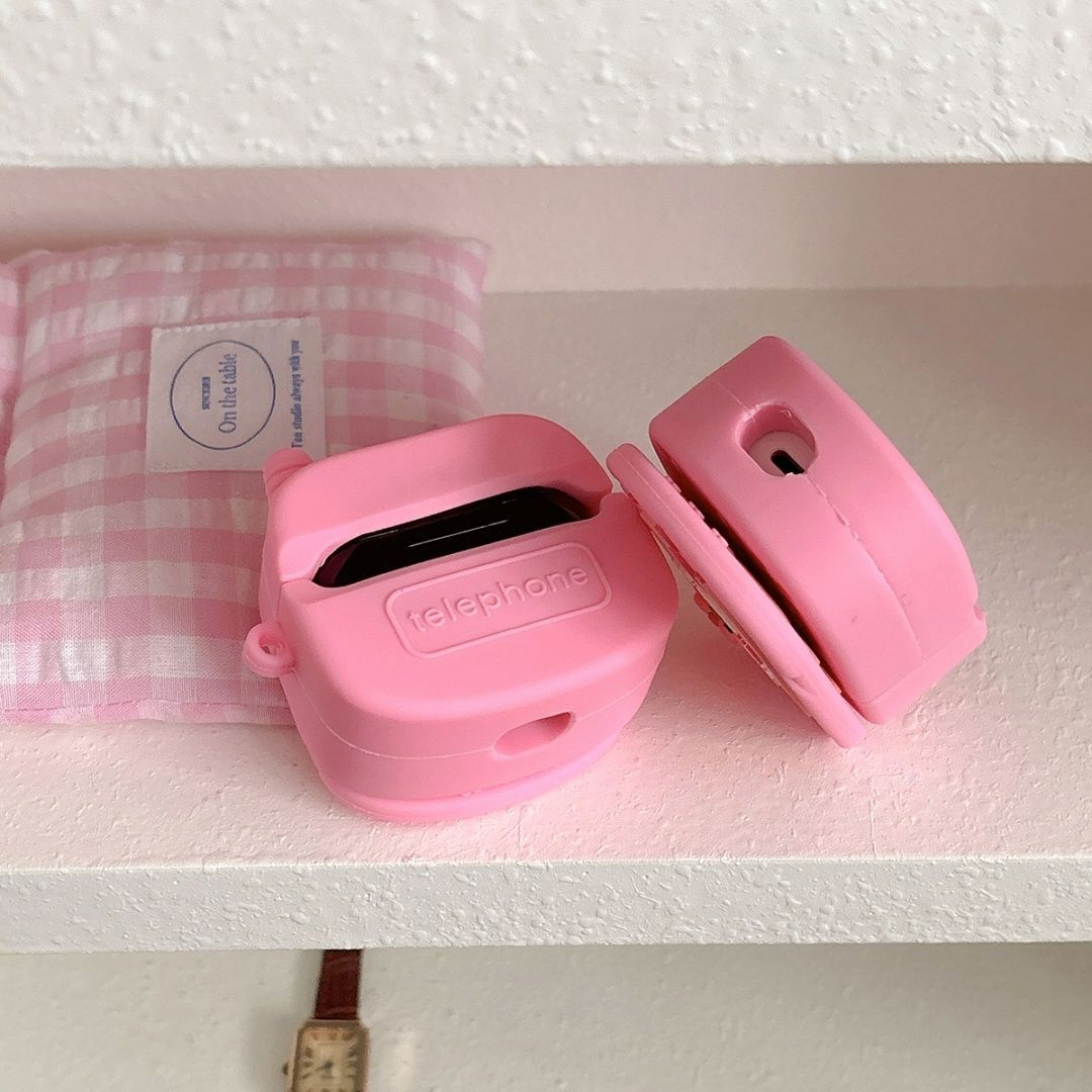AirPods ケース レトロ 携帯電話風 ピンク かわいい シリコン製 イヤホンカバー 韓国風 立体デザイン ソフトケース 傷防止 第1世代 第2世代 第3世代 Pro2対応