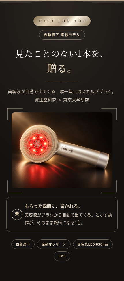  S-Lab 美容液自動滴下 LEDスカルプ・ヘアブラシ｜EMS 赤色光LED 振動マッサージ 4役 頭皮ケア 抜け毛 薄毛 ボリューム ハリ ツヤ髪 スカルプケア ヘッドスパ 自宅エステ 美容家電 誕生日プレゼント 彼氏 夫 父 母 彼女 妻 記念日 クリスマス ギフト 結婚記念日　サプライズ　喜ばれる　男性へ　女性へ　20代　30代　40代 50代　贈り物　高級　プチ贅沢　特別 もらって嬉しい