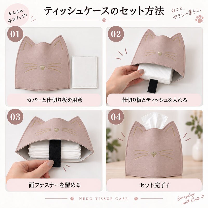 ティッシュケース 猫 ハーフサイズ ねこ ティッシュカバー おしゃれ かわいい ネコ 猫型 合皮 コンパクト 省スペース 卓上 ティッシュボックス 刺繍 ドレッサー 洗面台 リビング インテリア 韓国風 大人可愛い プレゼント ティッシュカバー 猫