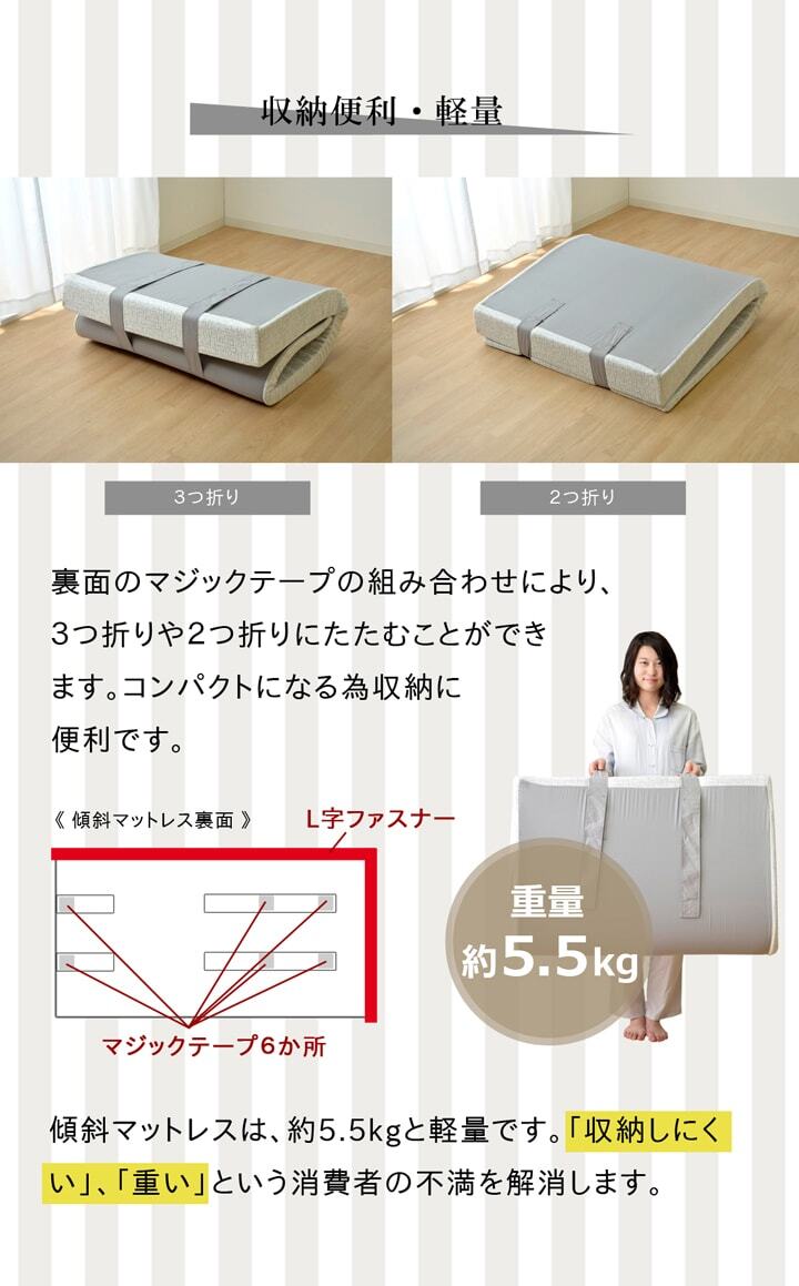 傾斜 斜め マットレス 収納 便利 起き上がる 楽 高反発 起きやすい シングル 97×195cm 寝具 抗菌防臭 ポリエステル ウレタン 敷きマット 寝具マット マットレス寝具 寝具用品 寝室用品 インテリア ウレタンフォーム 弾力 竹