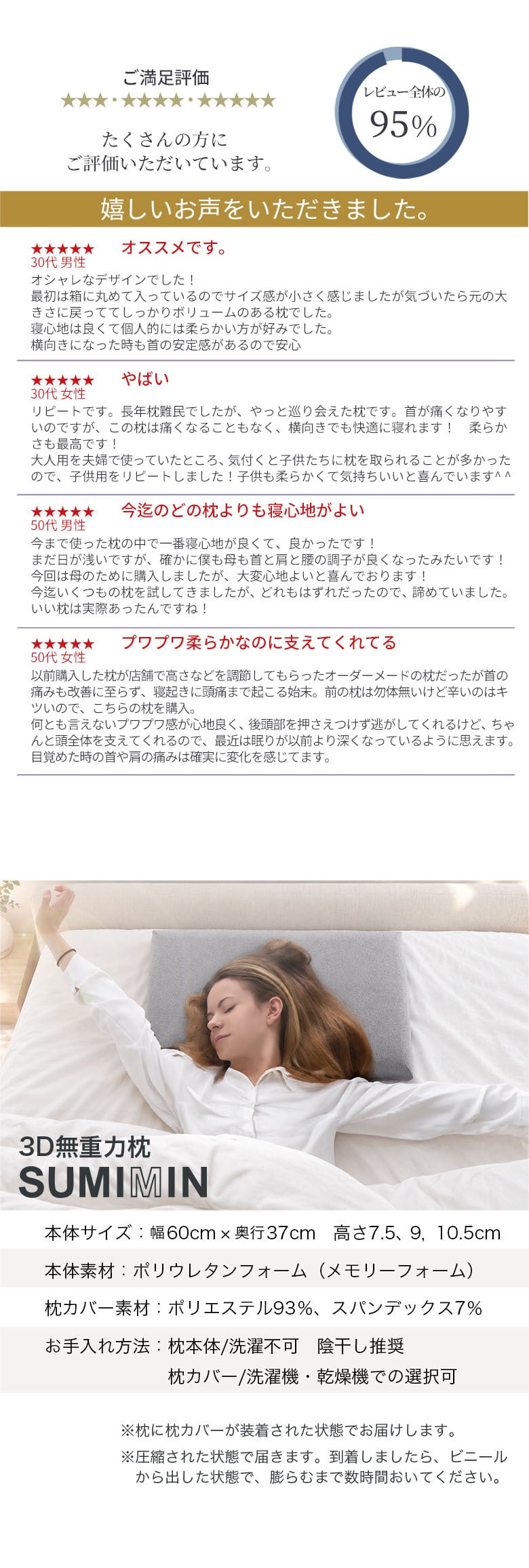 枕 まくら 無重力枕 炭眠 スミミン 泡枕 GUTNAP 活性炭配合 NASA開発素材配合 公式 質の良い睡眠 消臭 ウレタン 低反発 いびき対策枕 いびき防止 通気性抜群  60cm×37cm 仰向け 横寝 ストレートネック 新生活