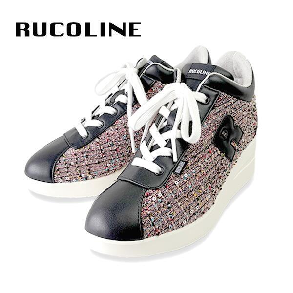ルコライン スニーカー ルコライン 靴 RUCO LINE RUCO-011PK MULTI マルチカラー 生地ピンク × 合皮ブラック  Rマーク サイドファスナー付 ３E 幅広 レディース