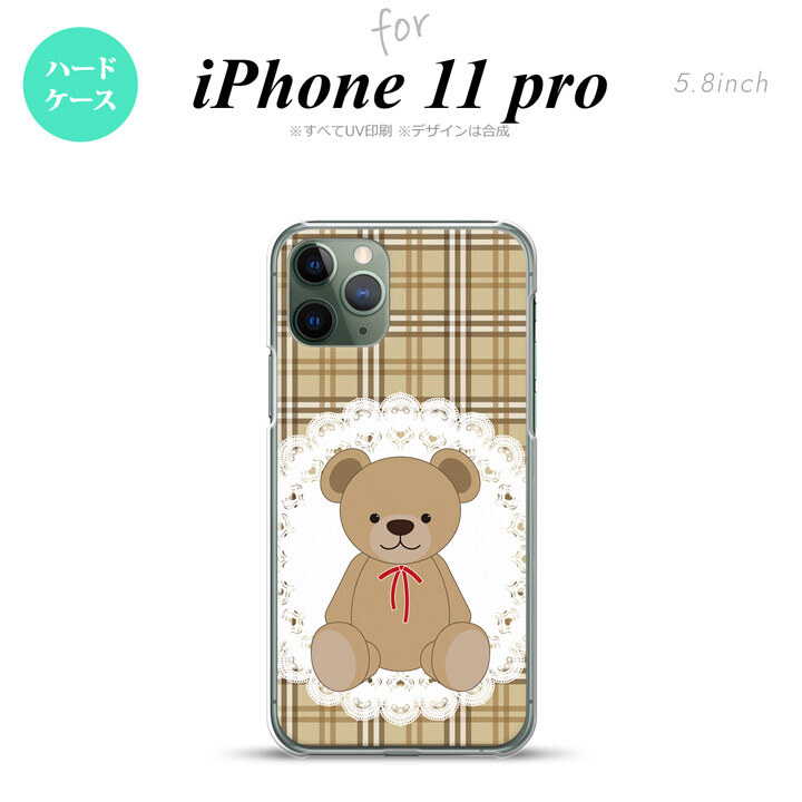 iPhone11Pro iPhone11 Pro スマホケース ハードケース くま チェック レース 茶 メンズ レディース nk-i11p-753