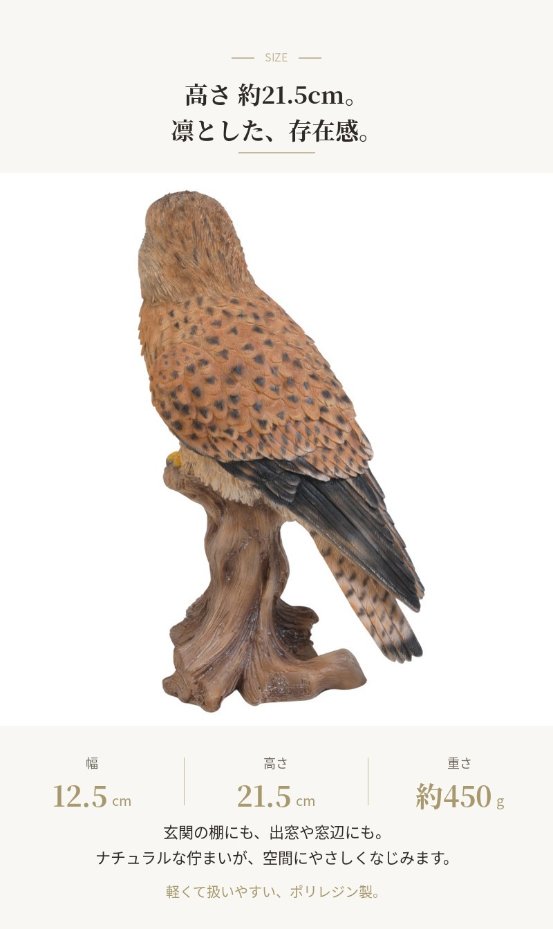 置物 鳥 チョウゲンボウ 高さ21.5cm woobia ウービア 野鳥 リアル おしゃれ 玄関 インテリア オブジェ ガーデン 北欧 ナチュラル 猛禽 動物 アニマル 癒し 鳥好き 出窓 棚 玄関飾り プレゼント ギフト バードウォッチング