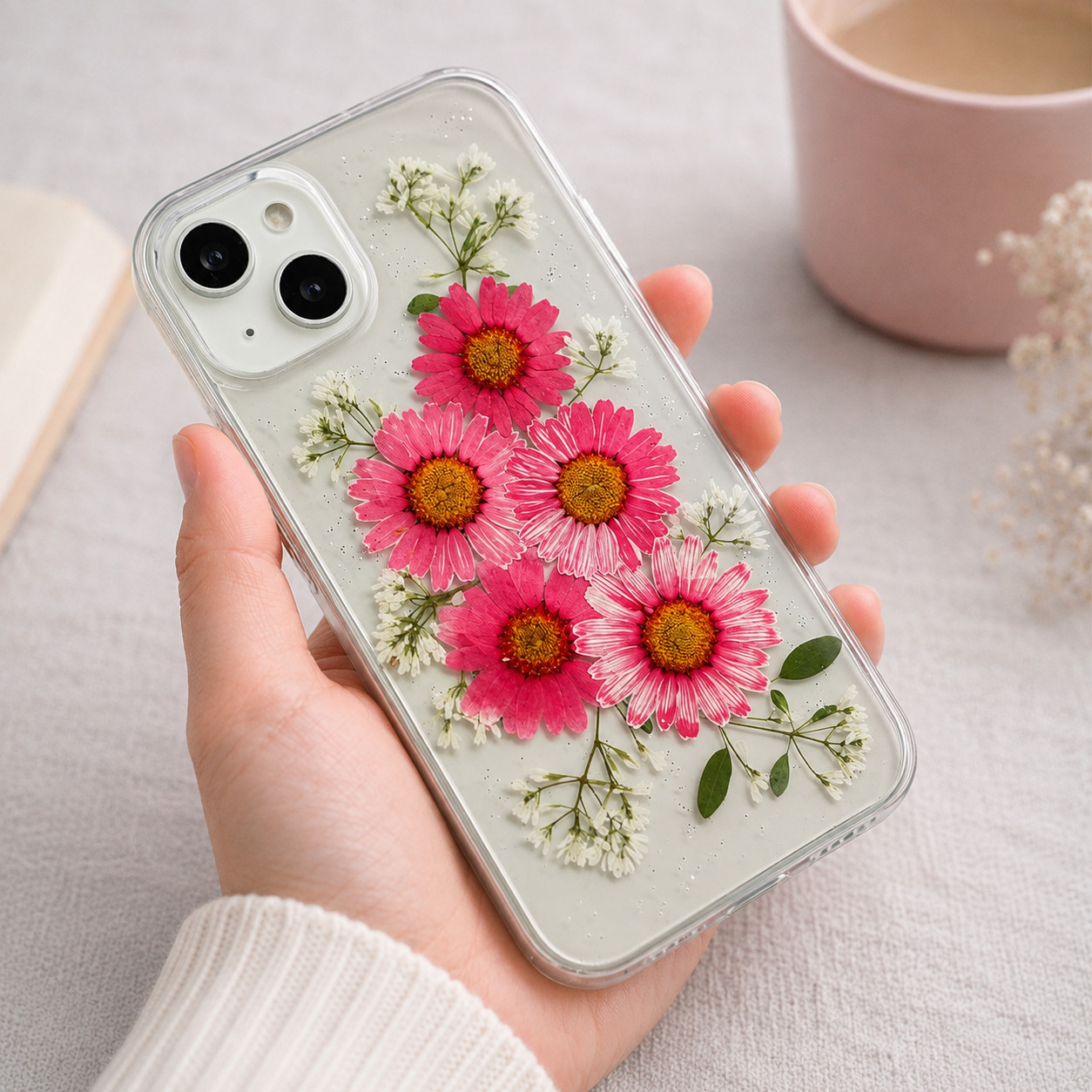 【ほぼ全機種対応スマホケース❁】押し花スマホケース NO.514（ピンクト）（着日指定不可） 押し花＆レジン iPhone/Xperia/AQUOS/Galaxy他