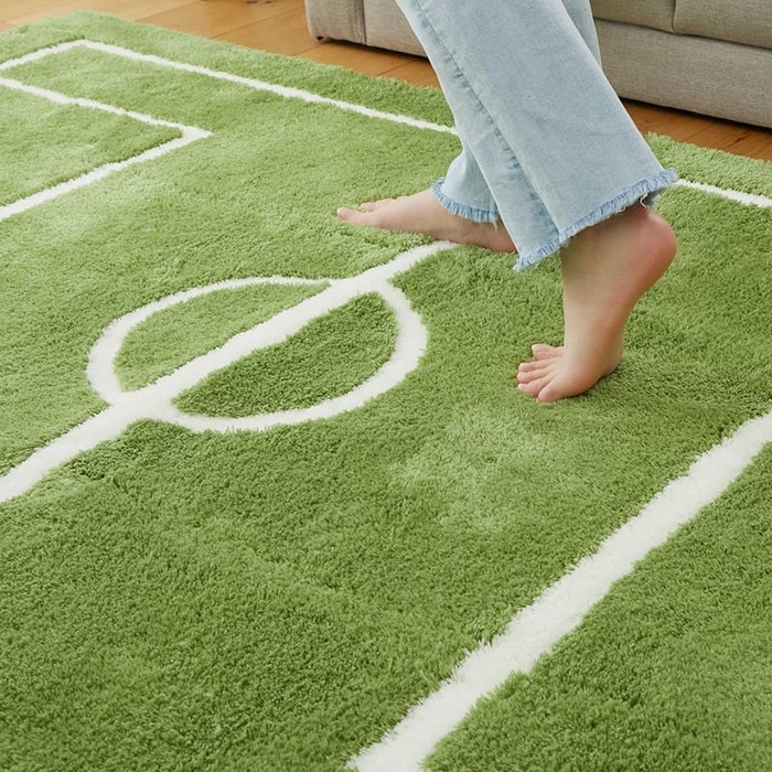 ラグ カーペット 室内 サッカー キッズマット キッズ サッカー場 運動場 練習場 スポーツ 男の子 親子ゲーム おしゃれ 床暖房対応 ホット 対応 知育 児童向け 子供マット 洗濯可能 洗える 撥水 防音 滑り止め 長方形 ラシニコ 新生活