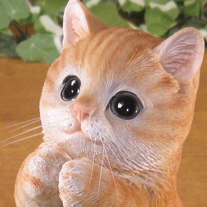 猫　置物 リアル　シンお願いキャット　１　チャトラ　ネコ　動物オブジェ　ガーデン　オーナメント　店舗　カウンター　装飾　オブジェ　インテリア　玄関先　庭　ねこ好きさん人気ギフト　動物人気ギフト　クリスマスプレゼント　お誕生日祝い　母の日人気　父の日人気　敬老の日人気