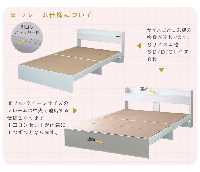 ベッド 寝具 フレームのみ 棚付き ベット Mスペース 棚付きヘッドボード 収納スペース コンセント付き ブラック ホワイト シンプル モダン モノトーン おしゃれ オシャレ新生活 クイーン