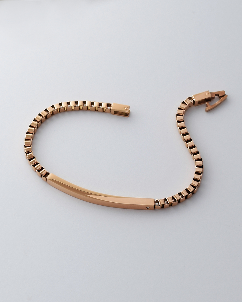 ブレスレット つけっぱなし レディース 刻印 ステンレス 金属アレルギー ブランド 大人 ダイヤモンド シンプル IDプレート ボックスチェーン ローズゴールドカラー 金アレ サージカルステンレス クリスマス 誕生日 記念日 母の日 プレゼント テラグラティア Terra-gratia【lstb015rg】単品