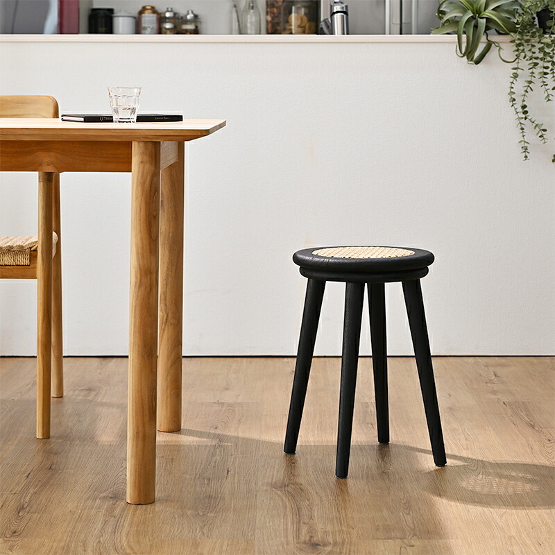ダイニング家具 スツール カゴメ編み ラタン ラタンスツール 籐椅子 チェア 木製 スペース チーク 無垢材 ラタンチェア 軽い おしゃれ モダン リビング 玄関 ダイニングチェア 椅子 北欧 ジャパンディ ブラック 韓国インテリア