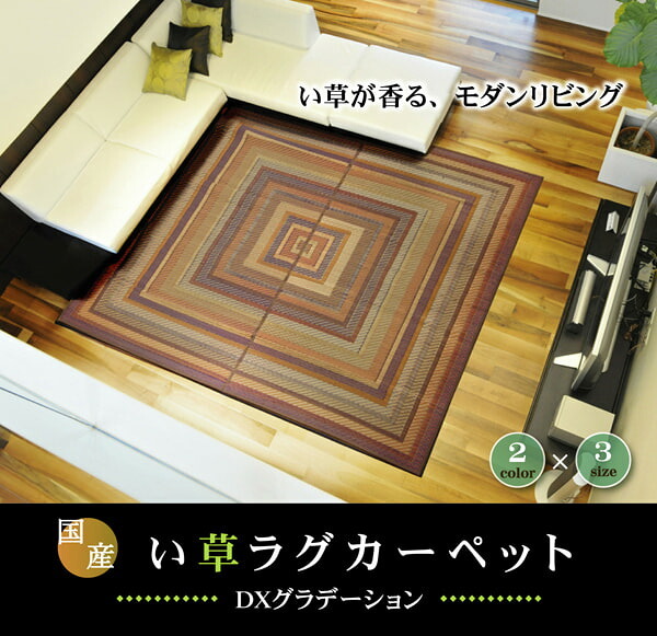 夏ラグ 夏用カーペット 純国産 袋三重織 い草ラグカーペット 『ＤＸグラデーション』 約191×191cm(裏:不織布） 新生活