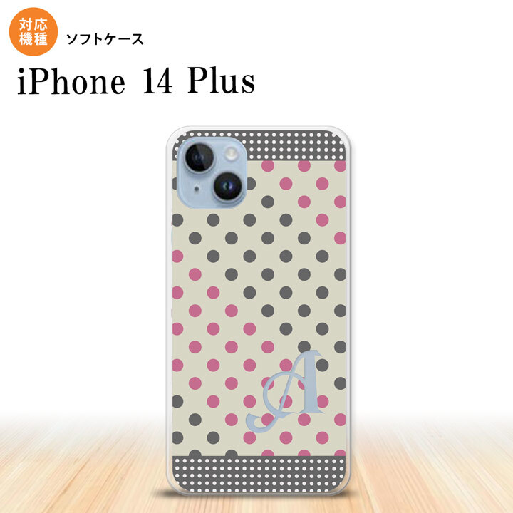 iPhone14 plsu iPhone14 plsu スマホケース 背面ケースソフトケース ドット 水玉 C グレー ピンク +アルファベット 2022年 10月発売 nk-i14pl-tp1649i