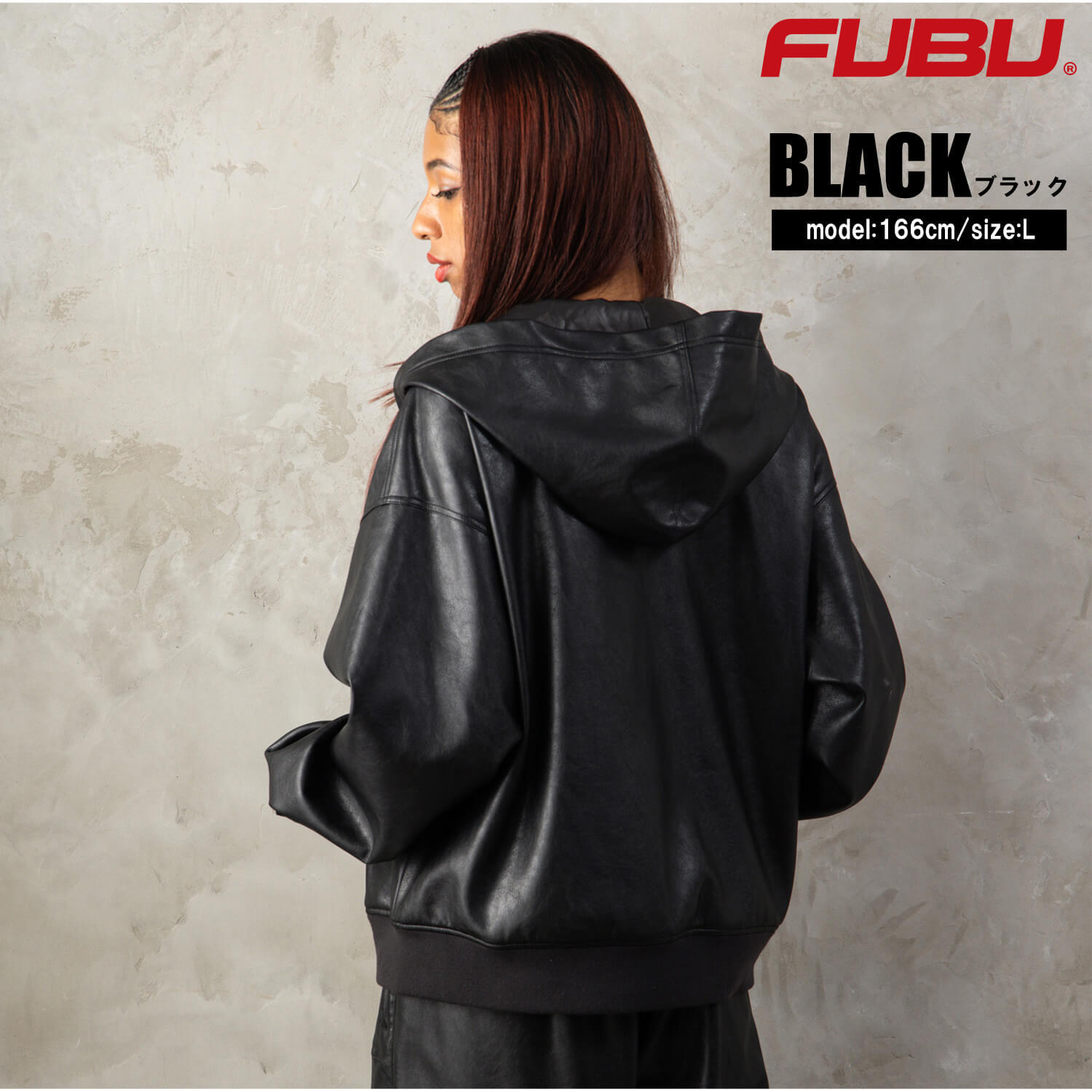 FUBU フブ レザージャケット メンズ レディース fam-62300 フェイクレザー ジップ フーディー パーカー ブルゾン 合皮 スクリプトロゴ 刺繍 ビッグシルエット ストリート ヒップホップ ダンス カジュアル M L XL XXL 2026FW Karlas
