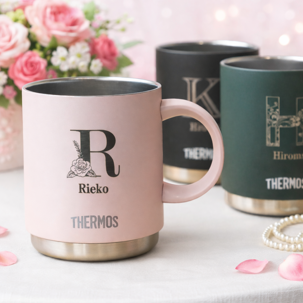 ★【名入れ無料 プレゼント】サーモス THERMOS 真空断熱マグカップ選べるサイズ＆カラー JDS-351/352/452 350ml 450ml 全10色 【イニシャルデザイン】食洗機対応 保温 保冷 スタッキング マグカップ