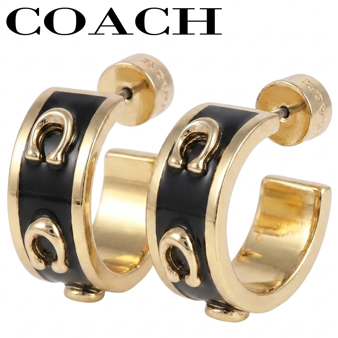 コーチ ピアス シグネチャー エナメル ハギーピアス 女性 レディース ゴールド COACH 選べる2カラー 【448375GLD001 448375GLD100】 ジュエリー アクセサリー 【ラッピング無料 誕生日 お祝い プレゼント ギフト 贈り物】