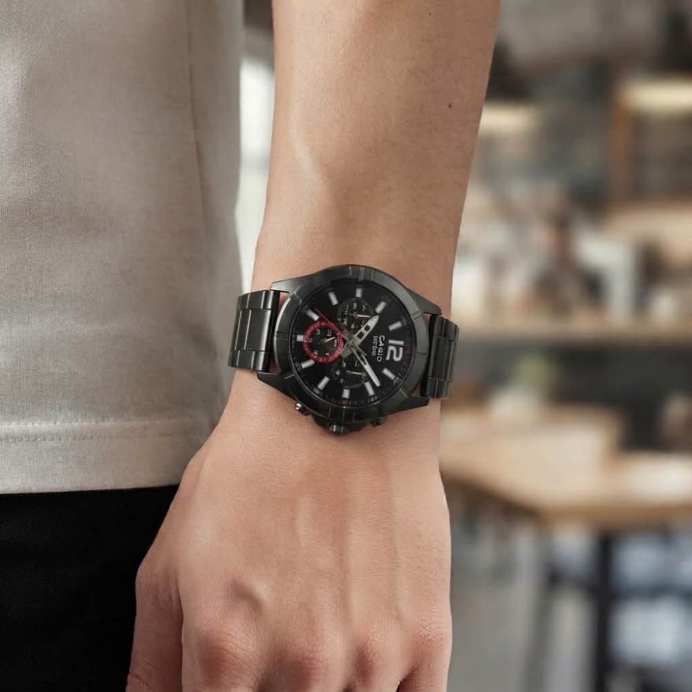 希少デザイン カシオ 腕時計 メンズ ブラック レッド 希少デザイン CASIO 海外モデル アナログ 曜日 日付 24時間計 50m防水 メタル ステンレス スポーツ プレゼント ギフト 収納ケース付き 成人 卒業 入学