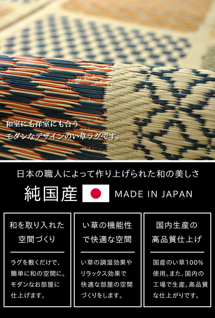夏ラグ 夏用カーペット ラグ 国産 い草 カーペット ふっくら ボリューム 『F市松和紋』 約191×250cm