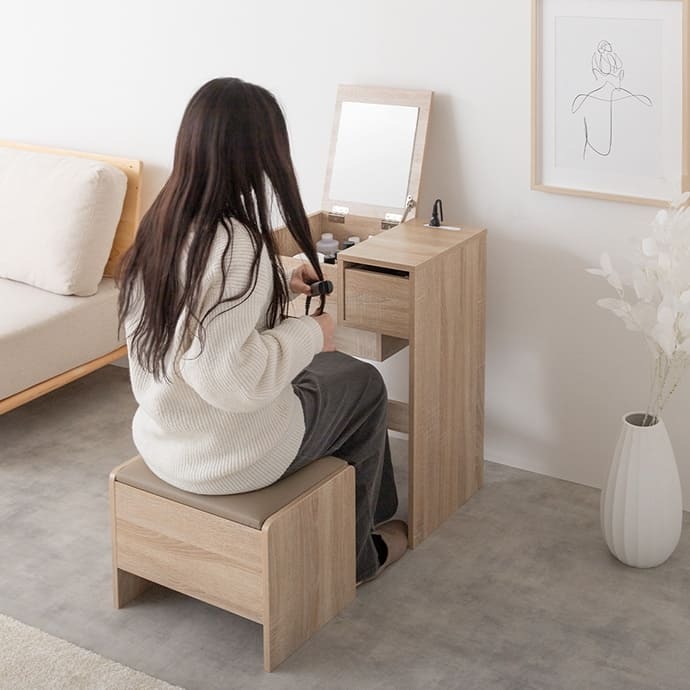 ドレッサー コンパクト 鏡台 ミラー 鏡 一面ドレッサー 木製 メイク台 白 机 化粧台 収納 木製ドレッサー ホワイト ウォールナット ナチュラル おしゃれ 北欧 ミッドセンチュリー レトロ モダン シンプル かわいい