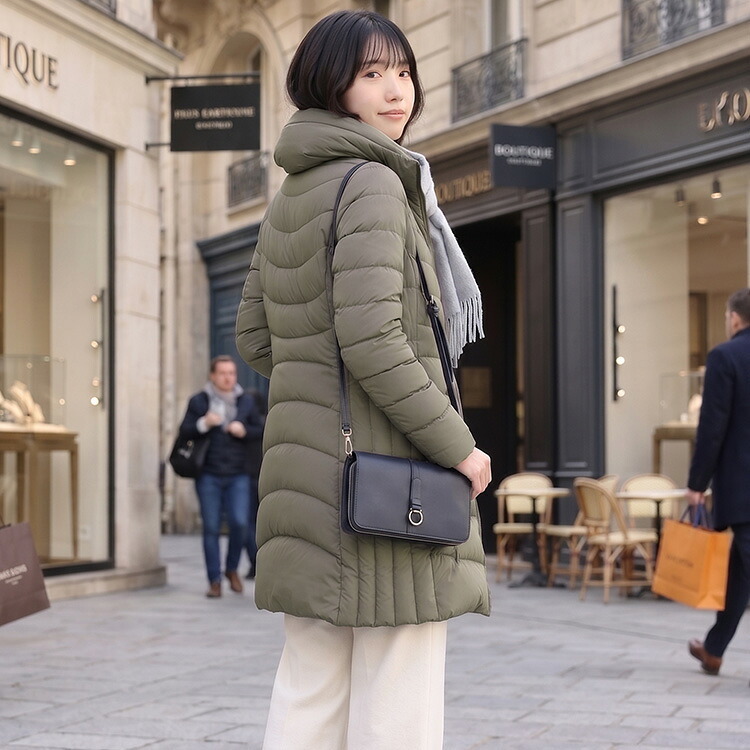 ストレッチ ダウンコート レディース 軽量 4WAY ストレッチ生地 ダウン90% Filomo スタンドカラー カーキグレー/ブラック 9号/11号/13号/15号 秋冬 暖かい 50代 40代 30代 ギフト プレゼント 6F (08000155r)