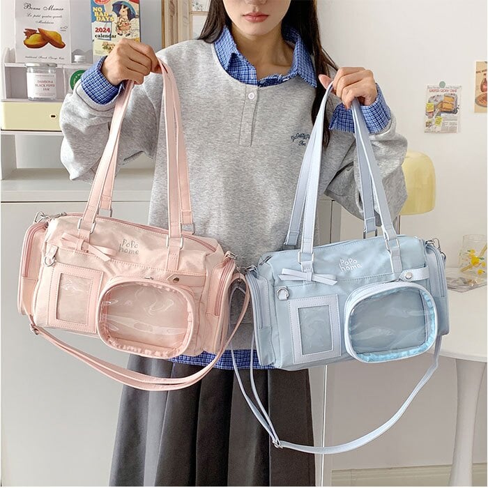 ぬいぐるみ バッグ 推し活 通販 ミニボストンバッグ レディース ミニボストンバック 痛バッグ 痛バ ショルダーバッグ クリアポケット 斜め掛け 痛バック 肩掛けカバン ショルダーバック 肩掛けバッグ かわいい 女の子 推しバッグ レディースバッグ