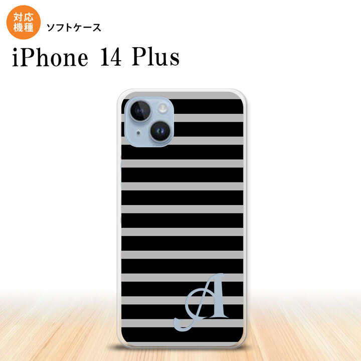 iPhone14 plsu iPhone14 plsu スマホケース 背面ケースソフトケース ボーダー 黒 グレー +アルファベット 2022年 10月発売 nk-i14pl-tp705i