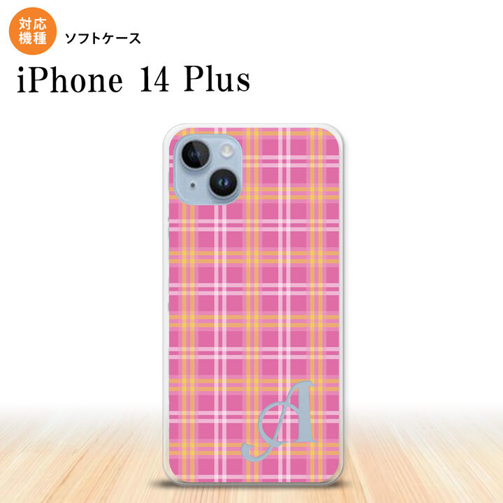 iPhone14 plsu iPhone14 plsu スマホケース 背面ケースソフトケース チェック B ピンク +アルファベット 2022年 10月発売 nk-i14pl-tp434i