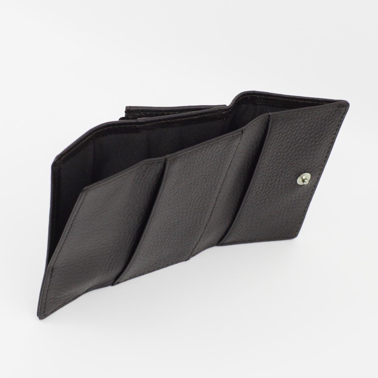 モンテスピガ　monte SPIGA　三つ折り財布　コンパクト財布　MOSMSP501DBR　ダークブラウン　濃茶　シュリンクレザー　牛革　トライフォード ウォレット