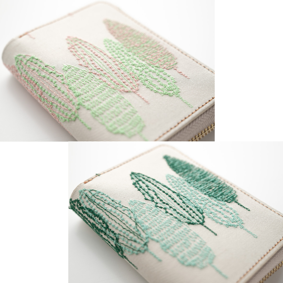 お札が折れない コンパクトウォレット 【 季節の森 】 全面 刺繍 北欧風