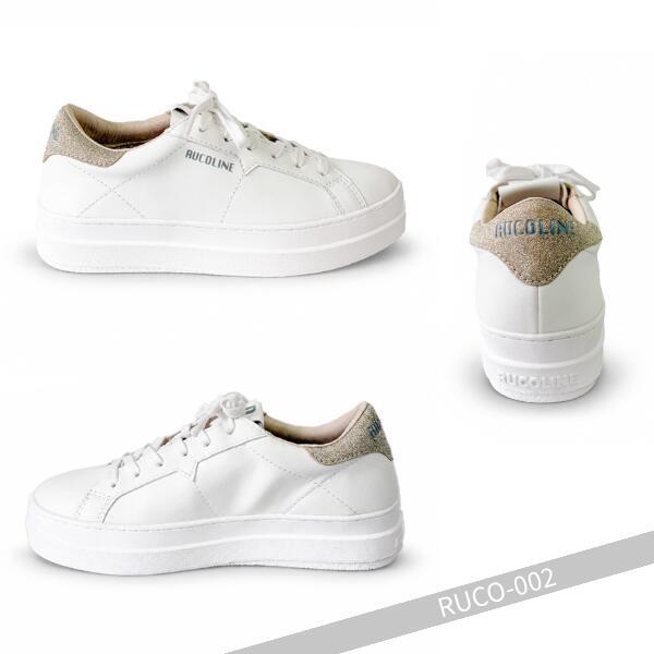 ルコライン スニーカー ルコライン 靴 RUCO LINE RUCO-002GO CALF PU LUX ホワイト 白 / かかと ゴールド 合皮 無地 ローカット ファスナー無し ルコライン レディース シューズ RUCO LINE ルコラインスニーカー フラットソール 新作 取扱店 京都 母の日