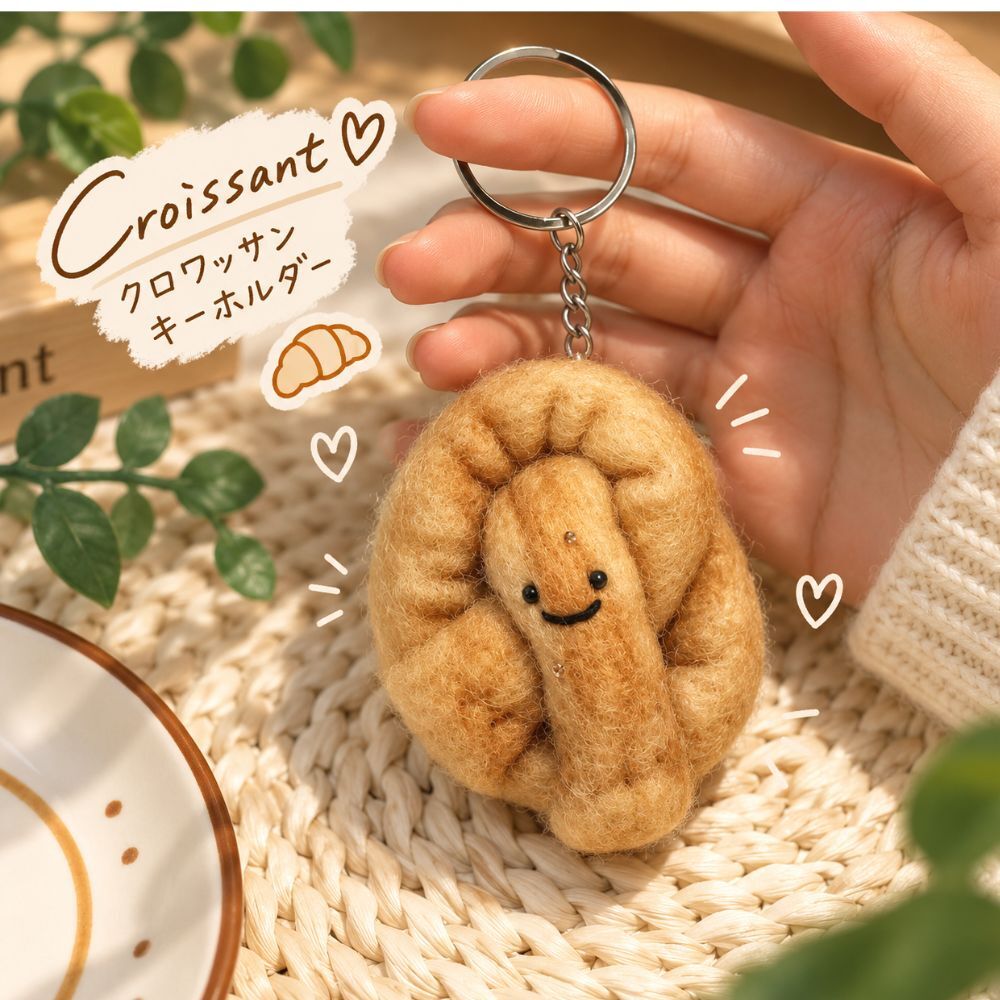 選べる2点セット 羊毛フェルト キーホルダー パン 食パン クロワッサン プレッツェル チーズ かわいい バッグチャーム 手作り風 フェルト 雑貨 小物 アクセサリー おしゃれ 韓国風 ナチュラル プレゼント ギフト