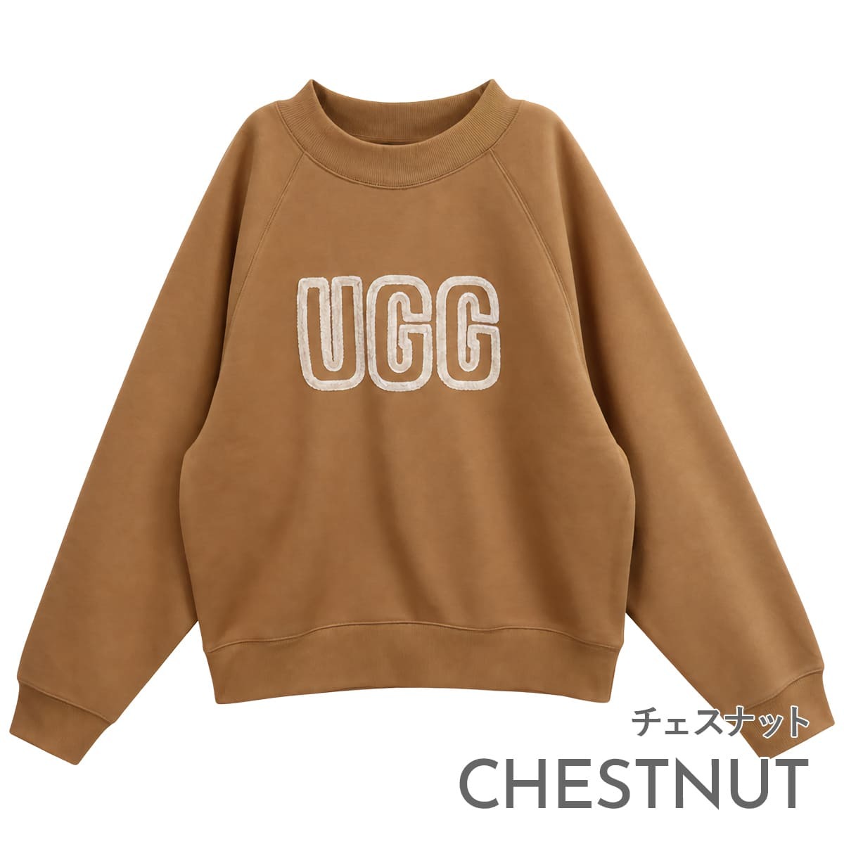 UGG アグ トレーナー レディース 1171477 LOGO CREWNECK ロゴ クルーネック スウェット 長袖 ラグランスリーブ ロゴアップリケ コットンブレンド ブラック チェスナット グレーヘザー 黒 茶色 グレー XS S M