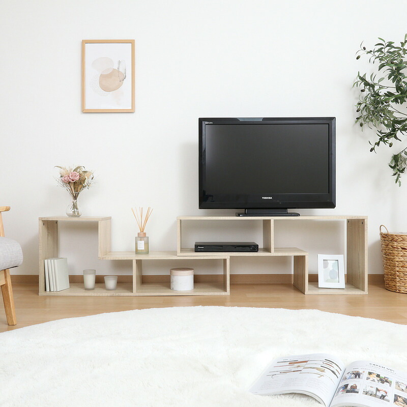 L字型伸縮TVボード オーク オーク・オークホワイト 2色展開 テレビ台 ローボード リビング収納 テレビボード おしゃれ シンプル 新生活 家具 インテリア 不二貿易