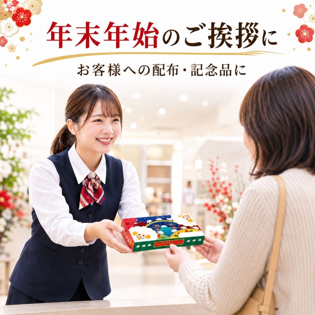 【2027年 干支ギフト】 未年 開運ボックスティッシュ 100箱セット カレンダー付き ｜ お正月 年末年始 ご挨拶 粗品 景品 販促 来場記念 地域イベント 縁起物 日本製 Kibaco