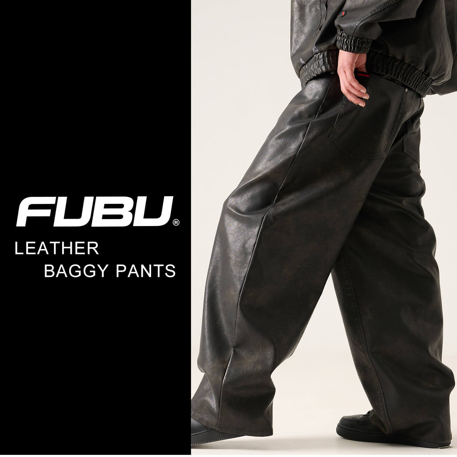 FUBU フブ レザーパンツ メンズ レディース fam-61502 フェイクレザー バギーパンツ ワイドパンツ 5ポケット 合皮 ルーズシルエット ジーパン ストリート ヒップホップ ダンス カジュアル ボトムス 32 34 36 38 2026 Karlas