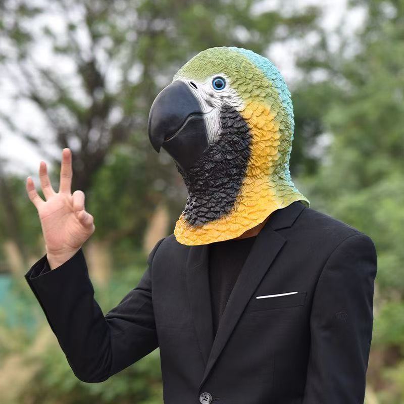 オウム マスク ハロウィン 仮装 コスプレ 鳥マスク オウムマスク ヘッドマスク 被り物 鳥 動物 アニマル リアル 大人用 フリーサイズ 男女兼用 コスチューム 仮面 変装 パーティー イベント 撮影 小道具