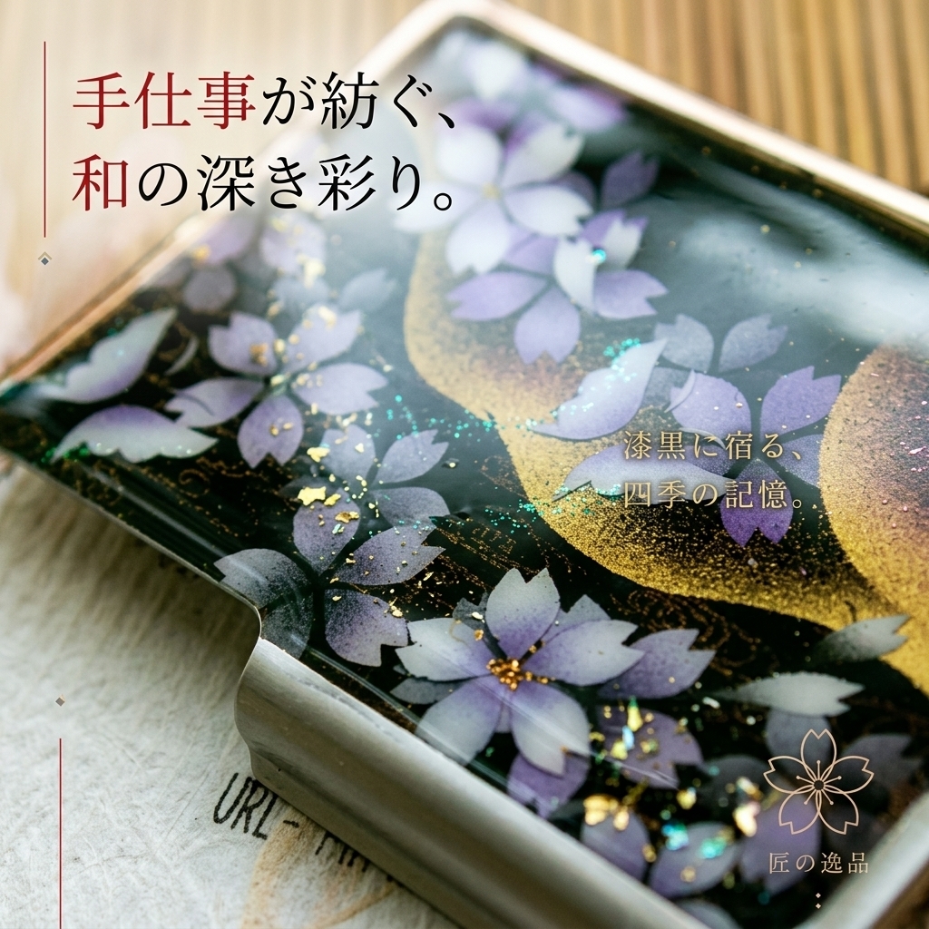 名刺入れ『芽』和柄 和風 カードケース 夜桜 伝統工芸 職人 手作り 名入れ 記念日 誕生日 ギフト 送料無料 和風 ハンドメイド 立体彩色 螺鈿風 20代 40代 50代 プレゼント お祝い 還暦 退職 卒業