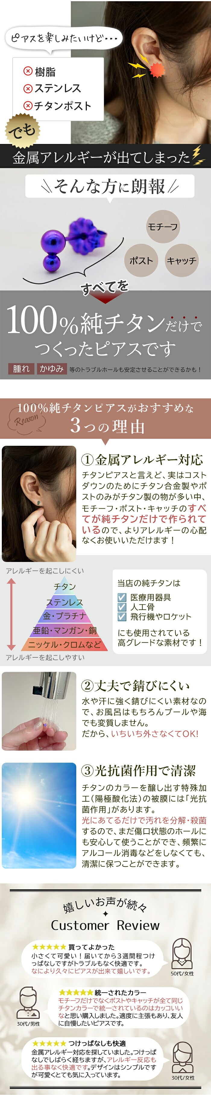 セカンドピアス チタン つけっぱなし 純チタン 丸玉 2連 ダブルボール 金属アレルギー 日本製 ポスト 軸太0.75mm 長さ10mm 全8色 全品1個ずつバラ売り 医療用 おすすめ かわいい シンプル 小さめ ミニ 極小 人気 プレゼント
