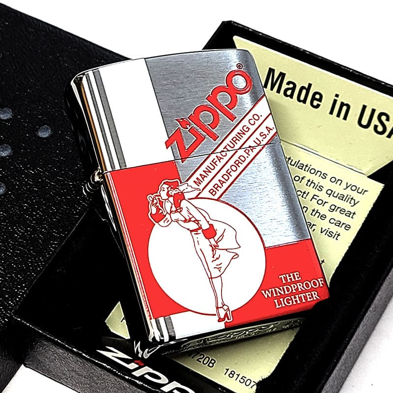 ZIPPO ウィンディ おしゃれ ジッポ ライター シルバーサテン レッド Windy クラシック 銀 赤 可愛い レディース メンズ ギフト プレゼント