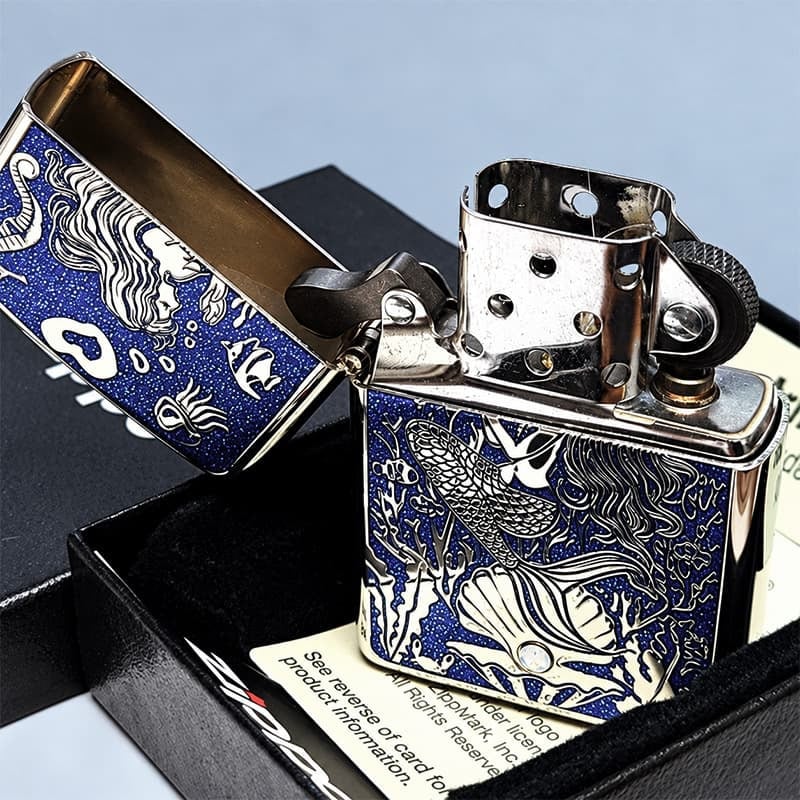 ZIPPO ライター アーマー ジッポ マーメイド ラグーン シルバー×グリッターブルー 鏡面 Mermaid Lagoon スワロフスキー かっこいい おしゃれ メンズ ギフト 動画有り プレゼント